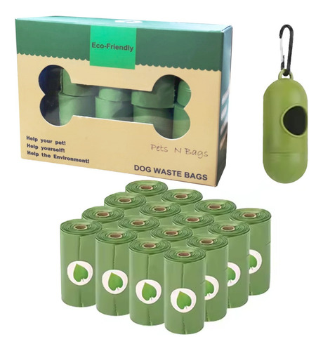 Bolsas Ecologica Desecho De Mascotas 16 Rollos De 15 Bolsas Color Verde