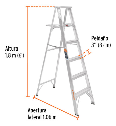 Escalera De Tijera 100% Aluminio Tipo Ll 5 Peldaños, Truper