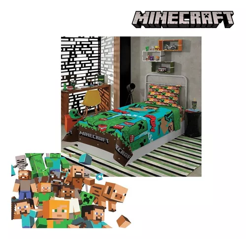 Jogo de Cama Microfibra Minecraft 2 Peças Lepper - Bebe Brinquedo