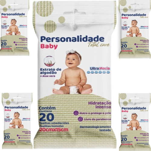 Kit Com 5 Pacotes Lenços Toalhas Umedecidas Nariz Rosto Bebê