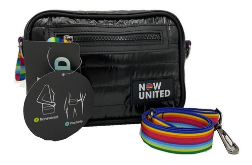 Bolsa Transversal Pochete Now United Original Preto Desenho do tecido Liso