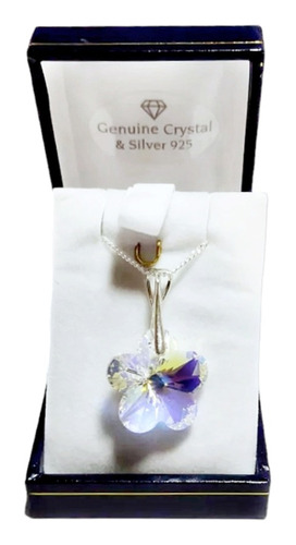 Colgante Flor Grande Cristal De Swarovski® Cadena Plata Caja
