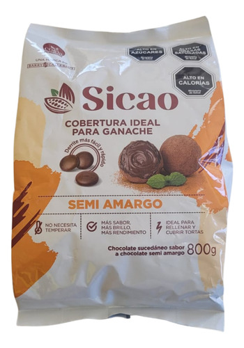 Cobertura De Chocolate Sicao Semi Amargo Para Ganache 800 Gr