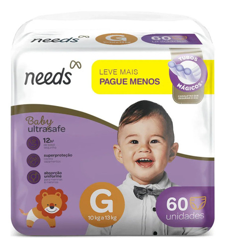Fralda Needs Baby Ultrasafe G - 60 Unidades