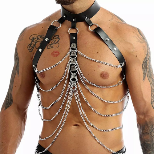 Cuero Punk Arnés Moda Hombre Gótico Cadenas Metál Choker