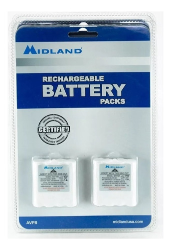 Avp8 Paquete De 2 Baterias Recargables Nimh Batt6r 4.8v 600mah Nimh Para Radios Midland Modelos Lxt Gmrs