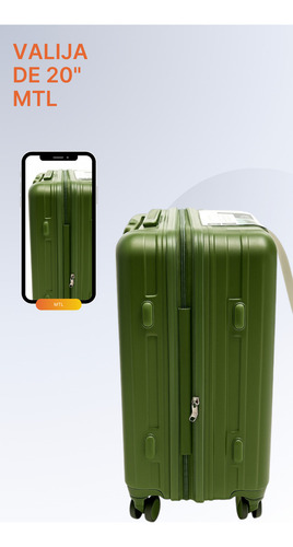 Valija Carry On 20 Pulgadas Mtl Abs Rígida Color Verde Militar Ruedas Dobles 360° Liviana Resistente Equipaje De Mano Diseño Moderno Candado Tsa Organización Eficiente Viajes Negocios Placer Reforzada