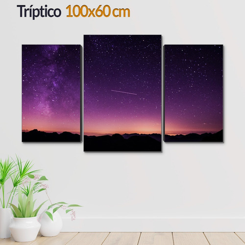 Cuadro Decorativo Moderno Lluvia Estrellas Jd-0475 G Tríptico 100x60 Cm Sin Marco