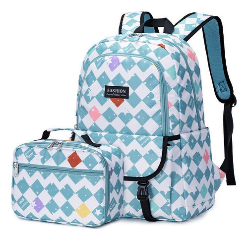 . Mochila De Dos Piezas, Mochila Escolar A Cuadros Impermeable De Color Azul