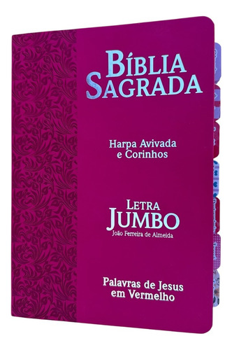 Bíblia Jumbo Pink 01 Com Abas Adesivas Coladas Arc Com Harpa+ Marca Pag Glitter Pink