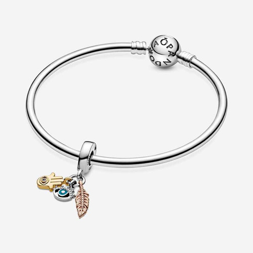 Charm Pandora Hamsa, El Ojo Y Pluma De Espiritualidad