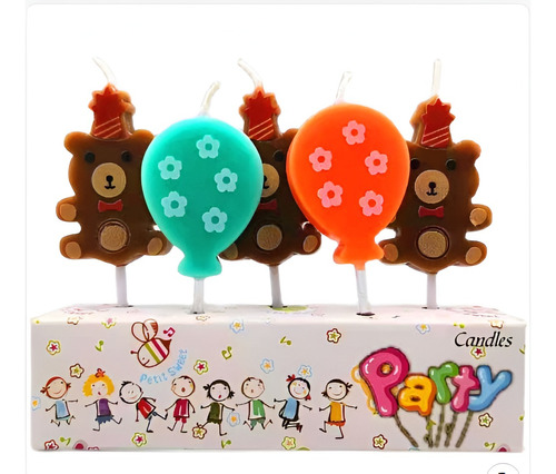 Set 5 Velas Cumpleaños Mini Oso Peluche Fiesta Evento