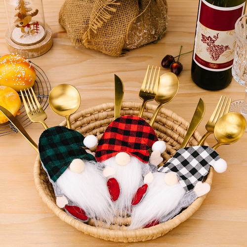 3 Soportes Para Cubiertos Con Diseño De Gnomo Navideño