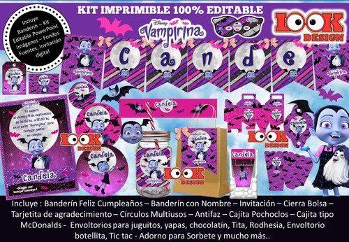 Kit Imprimible Candybar Vampirina 100% Editable Powerpoint