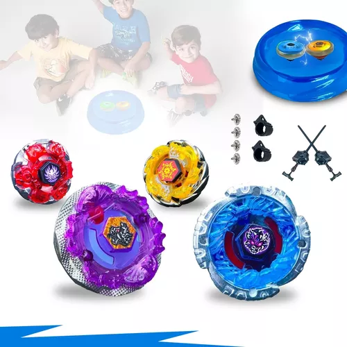 Kit 4 Beyblade Metal Led + Lançador + Arena Promoção