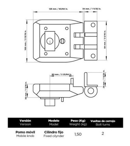 Cerradura Jimmy Proof Cisa Cilindro Suelto Pomo Fijo 60mm