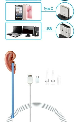 Imagen 5 de 7 de Otoscopio Digital Negro Cámara Con Luz Android Windows Usb