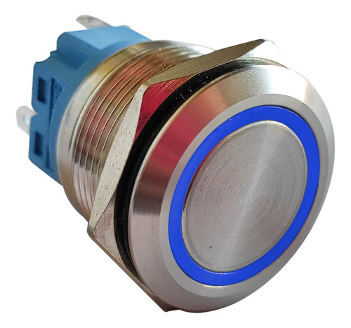 Pulsador De Metal Boton Led Azul 22mm Con Retencion + Cable