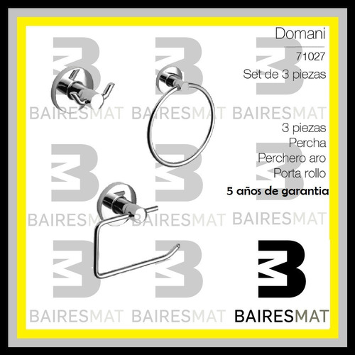 Imagen 2 de 4 de Kit Accesorios Baño 3 Piezas Domani Piazza Cromado
