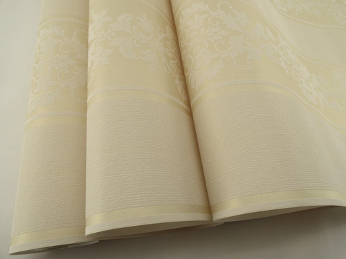 Papel Parede Creme C/ Desenhos Brancos - 370304 - 10m X 53cm