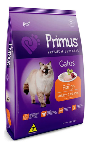 Ração Primus Sabor Frango Para Gato Adulto Castrado 10,1kg