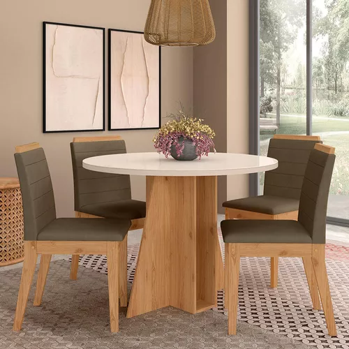 Conjunto mesa de jantar redonda 110cm com 4 cadeiras encosto