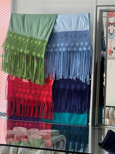 Rebozo Macramé Artesanal Changtun, Tafetá, Paño De Lana.