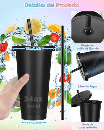 Qy Vasos Reutilizables De Plastico Con Tapa Y Popote 710ml