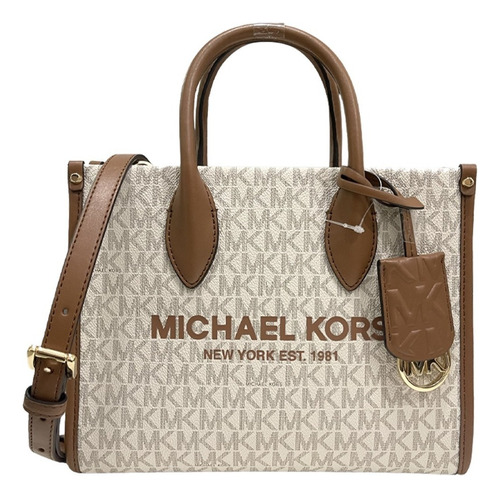 Bolsa Crossbody Michael Kors Jet Set Mirella Sm Shopper Tz Xbody Vainilla De Lienzo Cuero  Beige Asas Color Marrón Claro