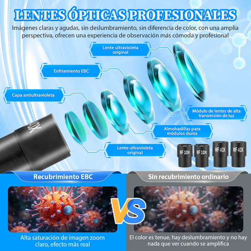 Kit De Microscopio Óptico Acromático Binocular 1600x Con Luz