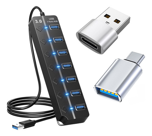 Usb 3.0 Hub Splitter 7 Puertos Con Interruptor Independ