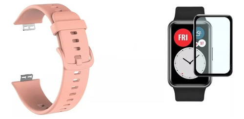 Kit Correa Compatible Huawei Watch Fit + Lamina Rosa Palido
