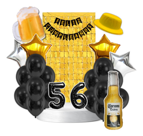 Kit Set Combo Globos Botella Cerveza Corona Cortina Cumple