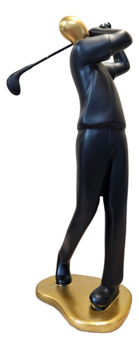 Escultura Golfista Lanzando Deco Ceramica Mate Regalo Golf Negro