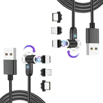 Comprar Cargador Cable Usb Tipo C Para telefono Celular Otg Lightning 3 cambios Cargador Magnético De 1 Metro Micro Usb V8 Tipo C Cable Gaming Celular Antipolvo Giratorio Protege El Centro De Carga Negro 2 Pz