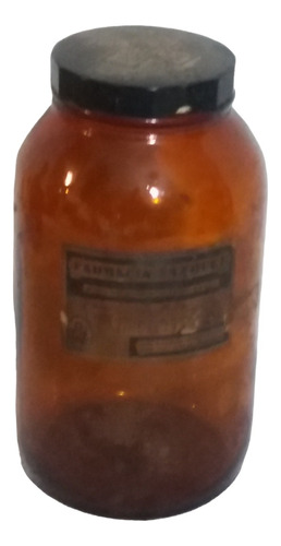 Antiguo Vintage Frasco Vidrio Ocre Farmacia 10x20cm 