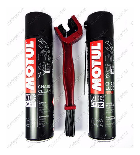 Kit Corrente Lubri Motul Chain Lube C2 + Clear C1 + Escova