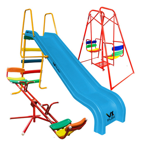 Combo Tobogán Infantil 4 Escalones Pvc +subey Baja + Hamaca 