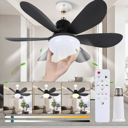 Lampara Ventilador De Techo Led 52cm Con 6 Aspas Y Control Remoto, Incluye Expansor Y Base De Abanico