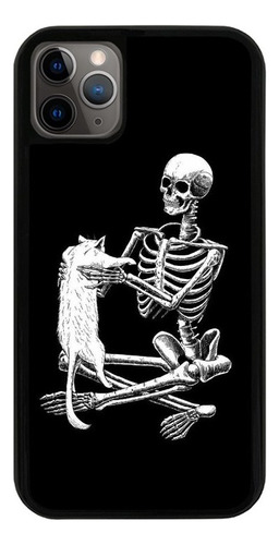 Funda Uso Rudo Tpu Para iPhone Calavera Esqueleto Gato Negro