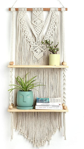 Macrame Wall Hanging Shelf 2-tier - Decoración De Dormitori