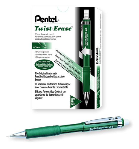 Lápiz Mecánico Pentel Twist-erase Iii, 0,5 Mm, Barril Verde,