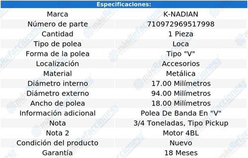 Polea Tipo V Metalica W200 Pickup V8 7.2l 76 Al 78