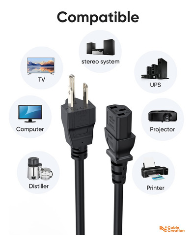 Cable De Alimentación Cablecreation Universal Nema 5-15p A I