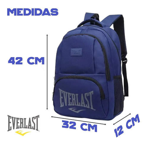 Imagen 2 de 10 de Mochila Everlast Urbana Diaria Negra Azul