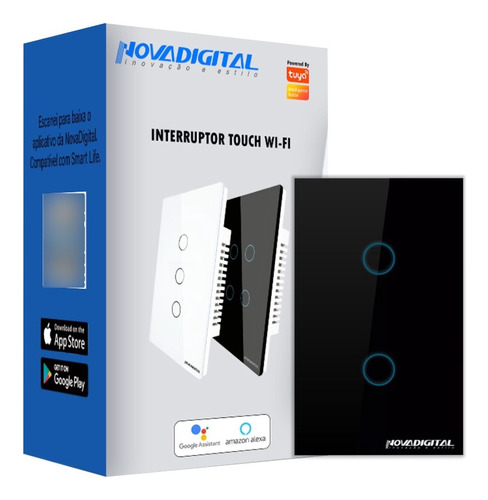 Interruptor Touch Wi-fi + Rf433mhz 02 Botões Novadigital