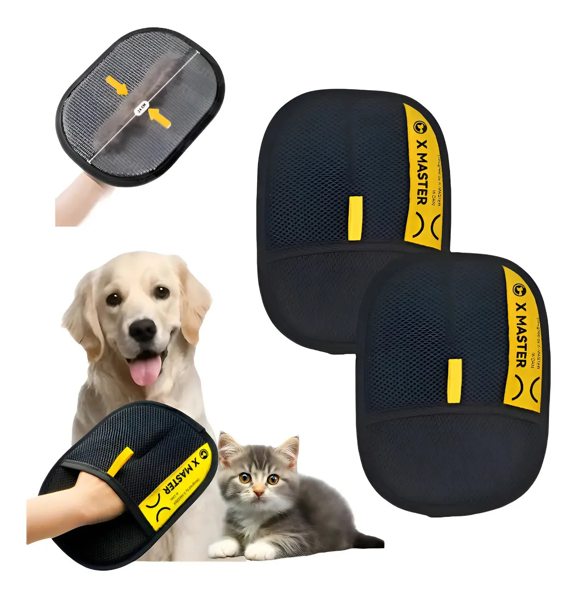 Guantes Quitapelos Doble Cara X MASTER para Pelo de Mascotas y Muebles – Pack de 2 Negros