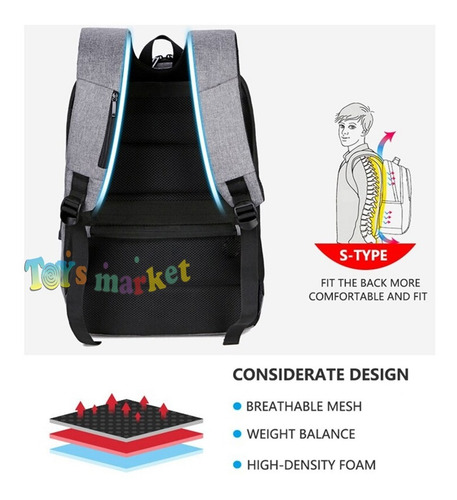 Imagen 8 de 10 de Mochila Inteligente Porta Notebook Usb Auxiliar Auriculares