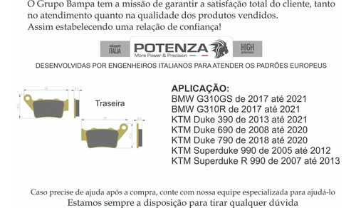 Pastilha Potenza Traseira Bmw G310gs G310 Gs Ktm 390 Ptz213