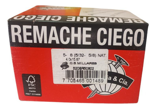 Remache 5-8 Ciego 5/32 X 9/16 (4x15.87mm) Precio 500 Und